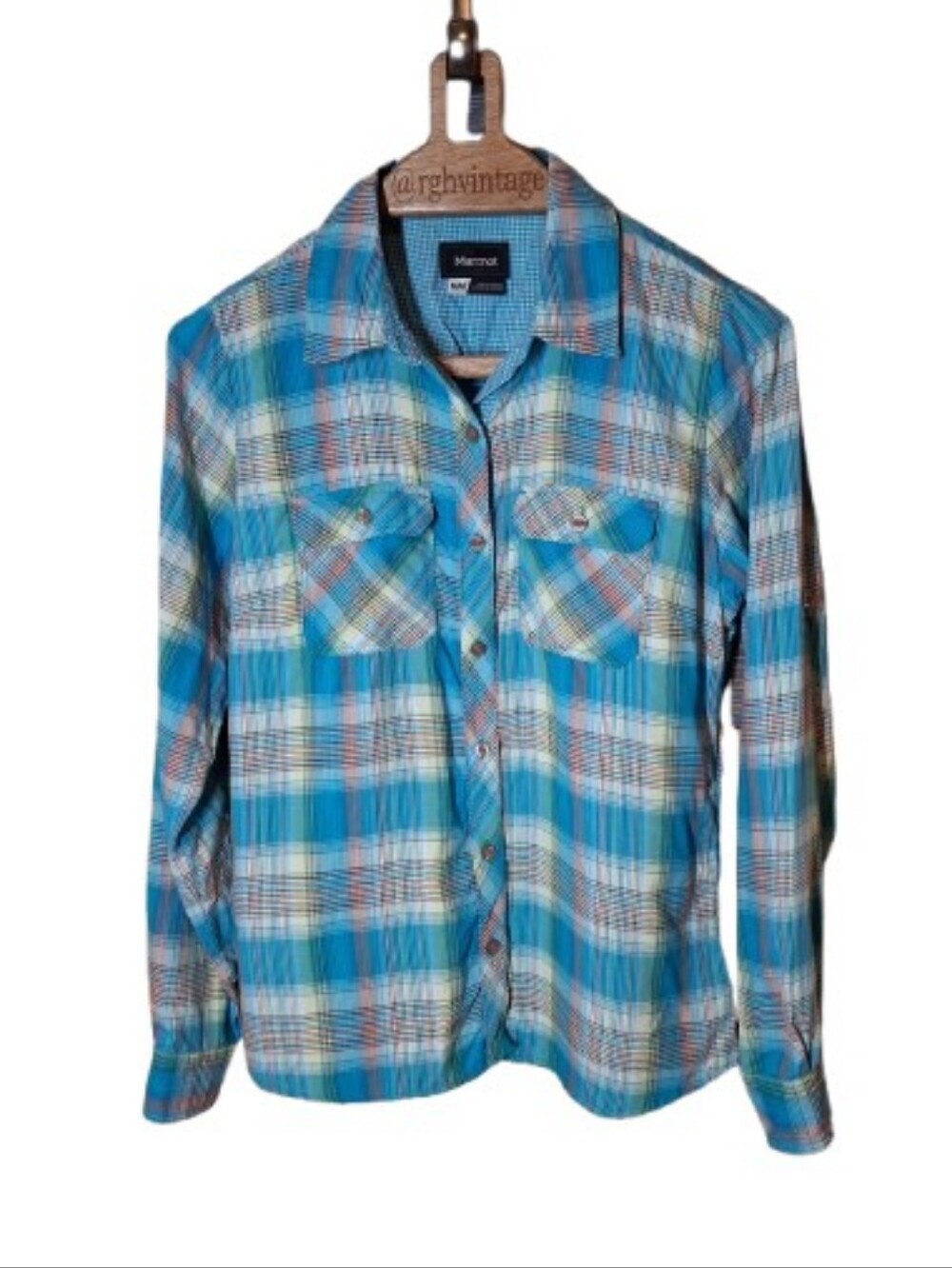 Marmot Plaid Button-Up M Blue Outdoors/Hiking